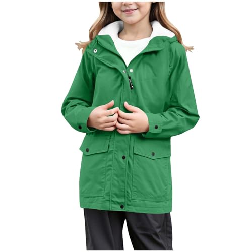 Kids Girls Windproof Hooded Jackets Zip Up Long Sleeve Solid Fleece Lined Coats Fall Warmth Thickened Outerwear Pockets2
