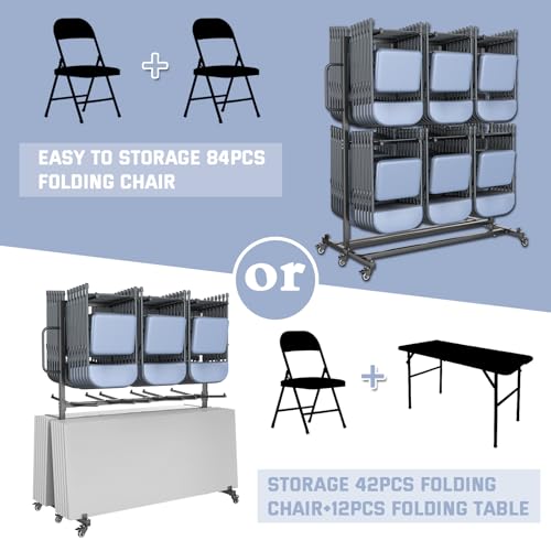 Folding Table and Chair Cart - Two Tier Dolly With 6 Swivel Casters, 800LBS Capacity, Holder Rack, Strap for Easy Storage and Movement, Space Saving Solution for 84 Chairs by Koardink - Image 2