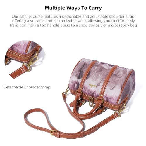 Image of Angel Kiss Women Satchel Purses and Handbags Vegan Leather Boston Barrel Bag Top Handle Shoulder Purse with Crossbody Strap | Vegan Leather