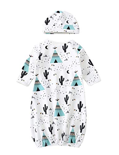 Unisex Baby Wearable Blanket With Hat Cap Cotton Sleeping Bag 2 Pcs Long Sleeve Nightgowns (Tent, 0-6M) #TOP4