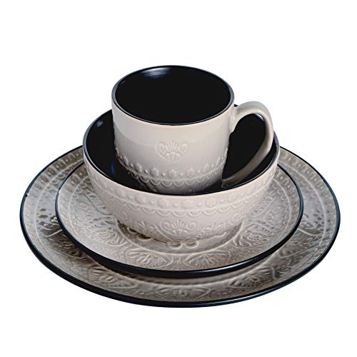Gibson Elite Milanto Round Embossed Reactive Glaze Stoneware Dinnerware Set, Service for Four