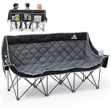 3 Person Camping Chair Padded Camping Chairs Oversized Double Camping Chair Heavy Duty Folding Camping Loveseat with Cup Holder and Phone Side Pocket 3 Person Camping Couch for Outdoor Sports,Black