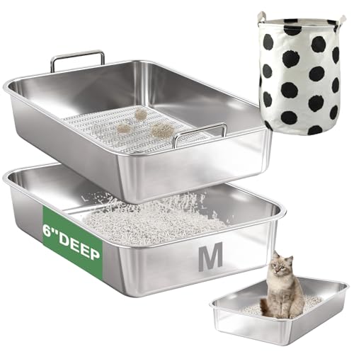 Caja sanitaria de acero inoxidable para gatos 17.7x13.8x6 pulg miniatura 1