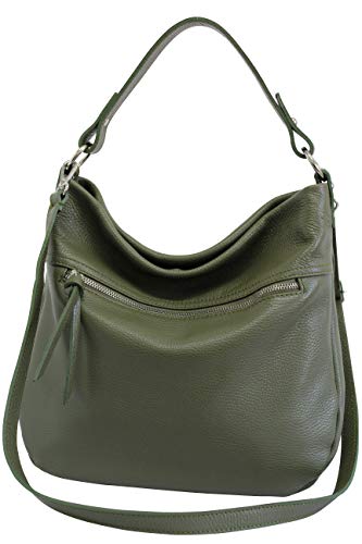 AmbraModa, bolso de cuero genuino para mujer, bolso de mano, bolso de hombro, Bolsos bandolera GL031 (verde oliva)