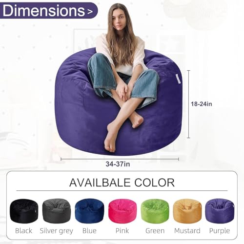 Image of HABUTWAY Bean Bag Chair 3Ft Luxurious Velvet Ultra Soft Fur with High Rebound Memory Foam Bean Bag Chairs for Adults Plush Lazy Sofa with Fluffy Sponge 3' (Purple)