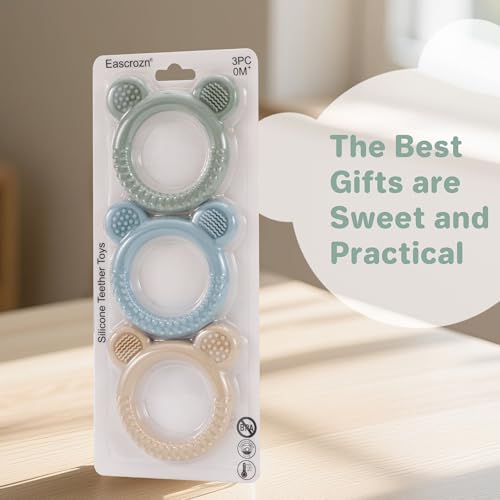 Image of Eascrozn 3 Pack BabyTeething Toys, Teethers for Babies 3-6 6-12 Months, BPA Free Teething Relief Easy to Hold, Silicone Teether Toys for Baby Essentials