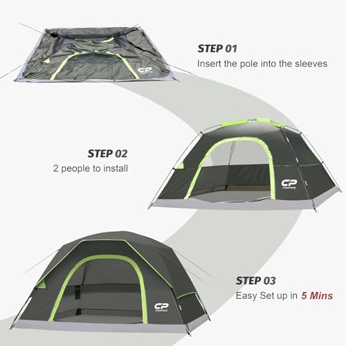 Image of CAMPROS CP Camping Tent 2 /4 /6 Person, Waterproof Windproof Double Layer Dome Tent, Easy Setup with Large Mesh Windows & Wide Door for Outdoor Camping Backyard