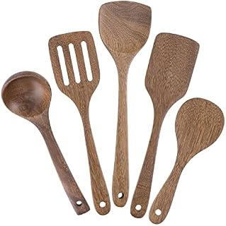 TsunNee 5PCS Non Scratch Wooden Kitchen Utensils Set, Japanese Style Cooking Utensils Set, Heat Resistant Wooden Utensils Set with Wood Spatula Cooking Spoons
