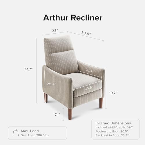 mopio Arthur Recliner Chair with 3 Positions, Accent Armchair, Mid Century Modern Reading Chair, High Back Padded Support Comfy Sleeper Armchair (Jacquard Taupe Stripe) - Thumbnail 2