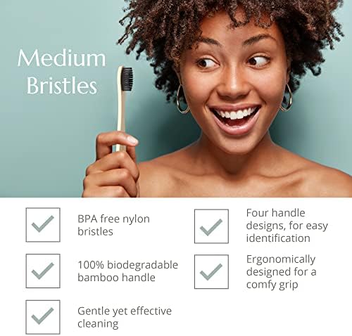 Wild & Stone | Organic Adult Bamboo Toothbrush | Four Different Pattens | Medium Fibre Bristles | 100% Biodegradable Handle | Vegan Eco Friendly Bamboo Toothbrushes