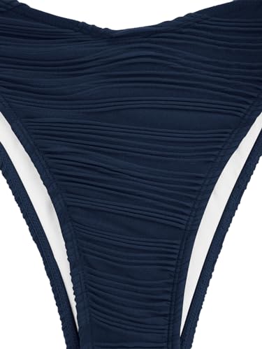 Image of ZAFUL Women Strapless Textured Bandeau Bikini 2 Piece Swimwear Cheeky Solid Lace up Bathing Suits