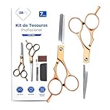 Kit Tesoura Barbeiro Profissional Cabeleireiro Tesouras Dentada e Laser Com Estojo Conjunto Conjunto Completo (Dourado)