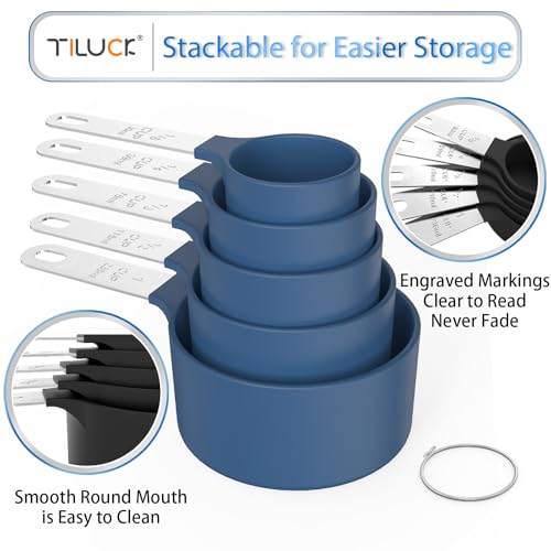 Measuring Cups & Spoons Set, Stackable Cups and Spoons | Nesting Measure Cups with Stainless Steel Handle, Kitchen Gadgets for Cooking & Baking (Blue) - Image 5