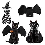 hatatit Halloween Pet Cat Costume Bat Wings Witch Cloak Wizard Hat Set for Small Cats Kittens Dogs...