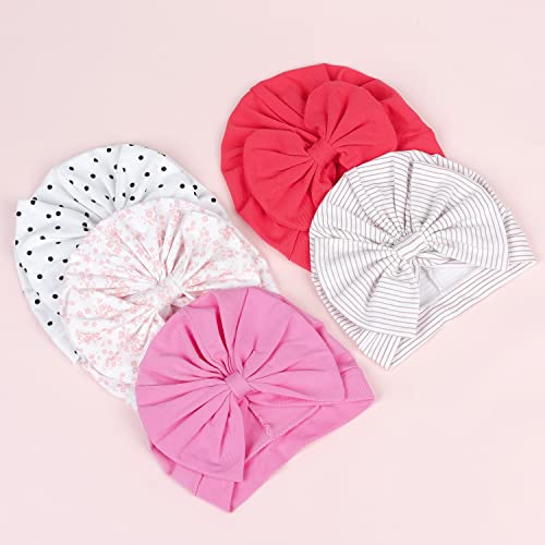 Qandsweat Newborn Girls' Hospital Hats Baby Infant Bows Combed Cotton Caps 0-6 Months (Bows-5 Pack) #TOP3