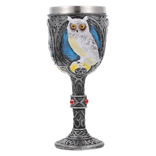 SEWOART Medieval Goblet Resin Owl Wine Goblet Viking Royal Chalice Retro Drinking Cup Gothic Metal Cup for Halloween Wedding Themed Party Decorations