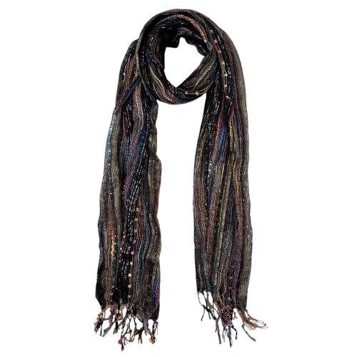 Humble Hilo Multi-Colored Scarf/Shawl for Women Lightweight Head or Neck Scarf (Black Multicolor (S24))