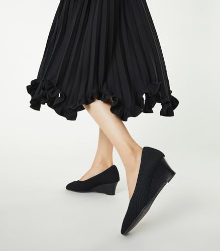 Arromic Women's Wedge Pumps Square Toe Low Wedge Heel Shoes Comfortable V-Cut Closed Toe Wide Wedges Dress Shoes for Women Work Office Casual Daily Dressy 2 inch4