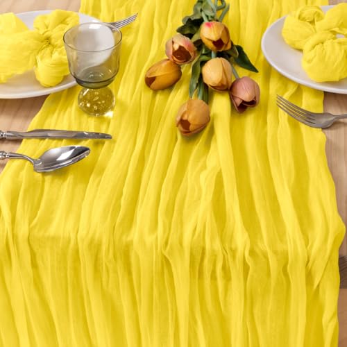 MLMC Yellow Table Runner 10ft Rustic Summer Cheesecloth Table Runner Gauze Cheese Cloth Centerpiece Decororations 35x120 Inches for Wedding Baby Shower Outdoor Picninc Decor by MLMC - Used condition - US$7.19