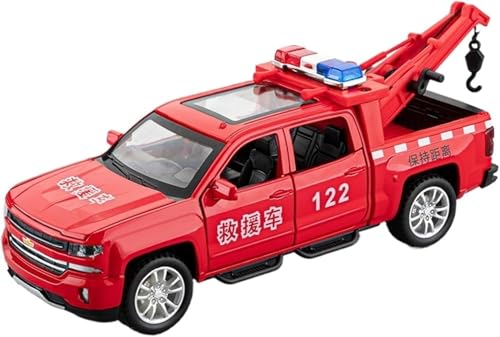 Image of Scale 1:24 Chevralet Pickup Rescue Alloy Diecast Pullback Metal Car Toy with Sound Light & Opening Doors - Best Gift Toy for Kids, Red