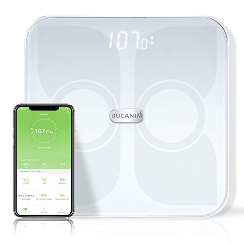Bathroom Smart Scale Analyzer, Fat Scale Digital Bathroom Weighing - Wireless Smart Body Scale Composition Monitor Compatible Weight, Fat, Water, BMI, BMR, Muscle Mass with App Tracker (White)