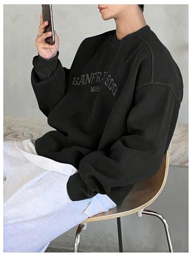 SHENHE Men's Oversized Crewneck Sweatshirt Letter Embroidered Vintage Baggy Sweatshirt Pullover3
