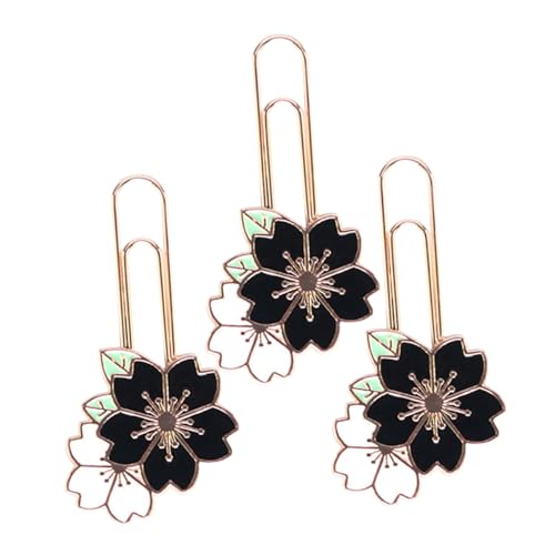 ERINGOGO 3個 創意属桜花形ペーパークリップ 書類整理に便利なかわいいブックマーククリップ デスク周りの文房具として小学生女子にも