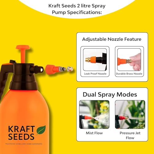 Image of Seeds 2L Spray Pump for Plants | Garden Sprayer with Adjustable Brass Nozzle | Plastic Water Spray Bottle for Gardening, Car & Bike Wash | Leak-Proof Plant Watering Pump