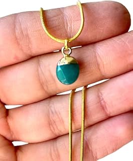 Jade Golden Necklace - Gold Dipped Necklace - Nephrite Necklace - Tiny Jade - Small Crystal Choker - Green Stone Choker - Green Crystal (16 inch / 40 cm)
