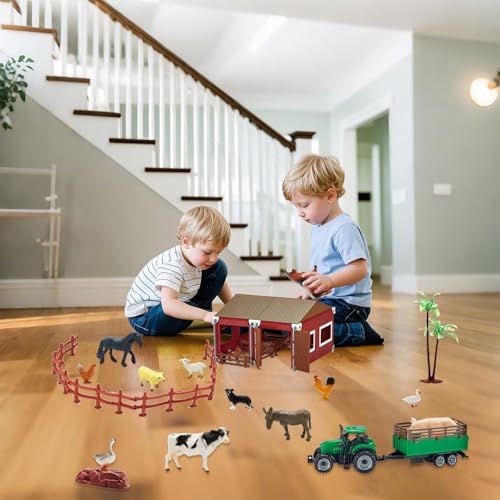 66PCS Mini Farm Animal Barn Toy with Tractor Trailer Fence for Kids Ages 3+ by BOLZRA - Used condition - Image 2
