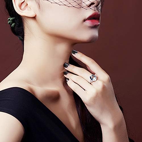 Miniatura 5 de Anillo de plata de ley con topacio azul y mariposa, anillo de compromiso con piedras preciosas y zafiro para mujer, joyería de fiesta de boda