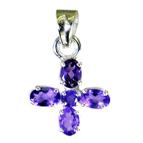 Pendentif améthyste naturelle femmes argent forme ovale fleur