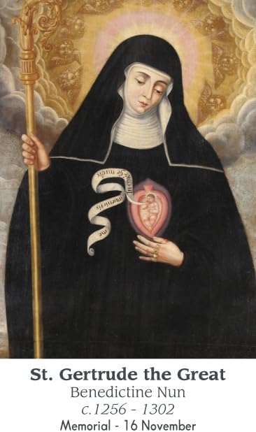 St. Gertrude Prayer Card (10-pack) with a Free Bonus Card of "Divine Mercy" and one of the "Footprints" story