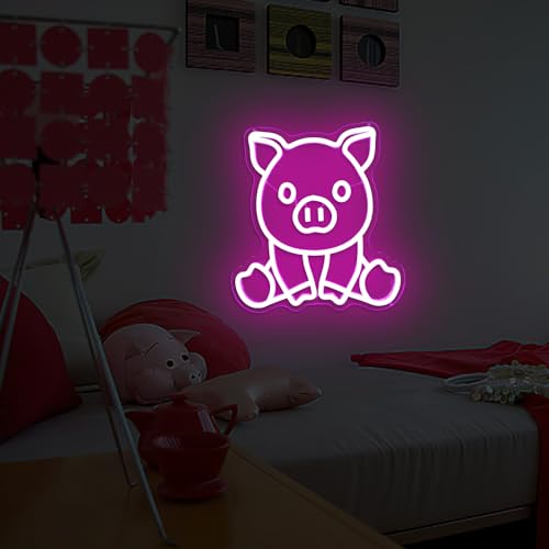 Image of Sitting Pig Neon Sign Cute Sitting Pig Led Neon Sign for Wall Decor Pig Neon Light Sign Pig Sitting Neon Sign Light Up Sign for Bedroom Game Kids Room Bar Shop Club Party Decor Gift, coloful