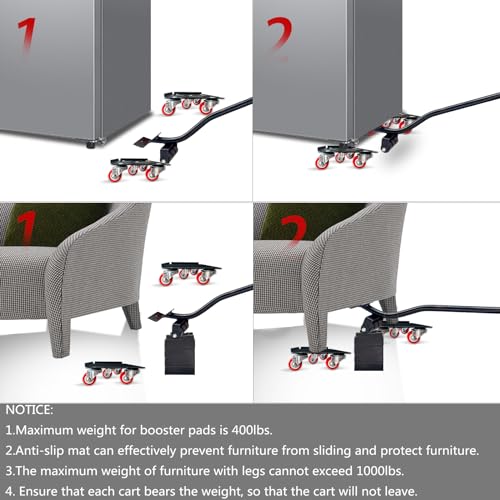 Furniture-Dolly-Furniture-Movers with-5-Wheels, Furniture Sliders Lifters Tool Set for Moving Heavy Duty, Furniture Dollies, Max Capacity 1650Ib Red