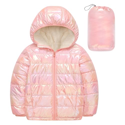Kids4ever Veste d'hiver pour filles Manteau matelassé à capuche Manteau imperméable rose avec poches pour enfants de 6 à 7 ans