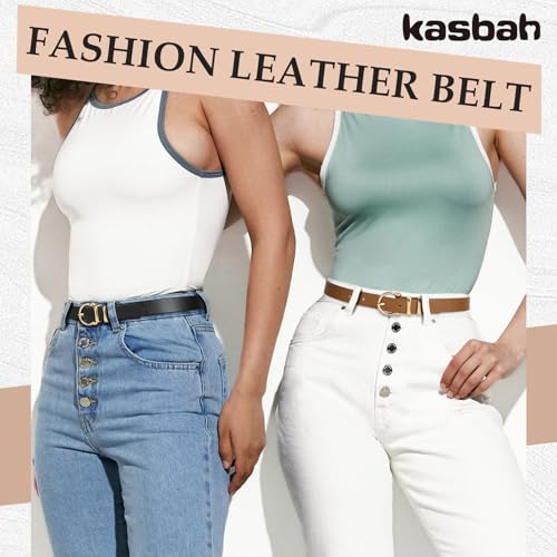 KASBAH 3 Pack Women's Leather Belts For Jeans Dresses Ladies Belt For Pants With Gold Buckle Casual Work Wear Belt3