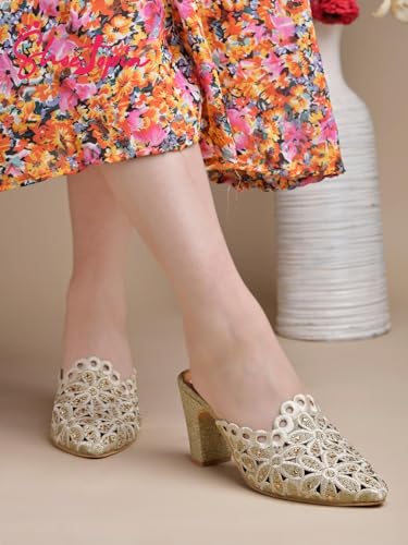 Image of Shoetopia Women's & Girl's Party Ethnic Block Heels Mules Sandals Design, Comfortable Casual & Party Footwear