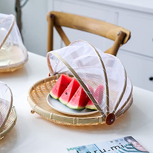 Cesta de barraca para servir comida 30,48 cm coberta redonda bambu recipiente de armazenamento de al