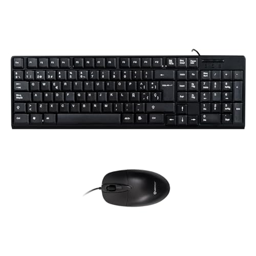 UNYKAch Kit Teclado y Ratón OEM Español, QWERTY, con Cable, 105 Teclas de Membrana, 1200 dpi, Conexión USB, Silencioso, Ergonómico, Windows, Mac, Android, Linux