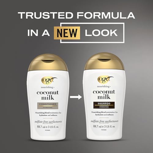 Image of OGX Nourishing + Coconut Milk Moisturizing Shampoo | Strong & Healthy Hair Growth | Coconut Milk, Whipped egg proteins & Coconut Oil | Sulphate-Free Surfactants | Paraben-Free | 88.7ml