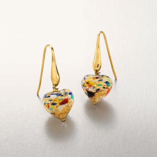 Image of Ross-Simons Italian Murano Glass Heart Drop Earrings in 18kt Gold Over Sterling