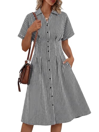 LILLUSORY Women's Striped Button Down Shirt Dress 2026 Spring Summer