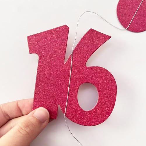 Image of Burgundy 16th Birthday Decorations Number 16 Circle Dot Star Garland Glitter Streamer Banner Backdrop for Girls Boys Sweet Sixteen Cheers to 16 Years Old Birthday 16th Anniversary Party Supplies