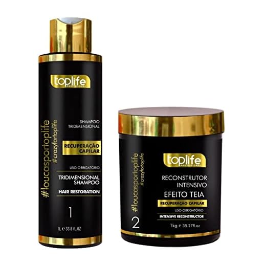 Shampoo e Máscara Reconstrutora Intensiva, Toplife Profissional, Recuperação Capilar