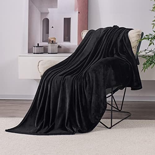 Nmosyni Fleece Blanket Black Throw Blanket for Couch, Anti-Static Fuzzy Blanket, Warm Cosy Throw Blanket for Sofa and Bed, Super Soft and Lightweight Blanket for All Seasons, 50 x 60 inches