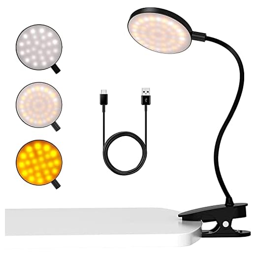 Klämma lampa, 48 LED-läslampa klämma på skrivbordet, anti-blått ljus ögonskydd, uppladdningsbart USB-ljus, boklampa i sängen med 360° flexibel hals, LED-skrivbordslampa med steglös dimning, 3 lägen och 3 färger