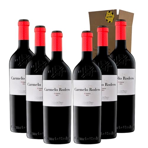 Carmelo Rodero Crianza - Ideal para Maridar con Carne y Comida Mediterránea - Pack 6 Botellas 75cl