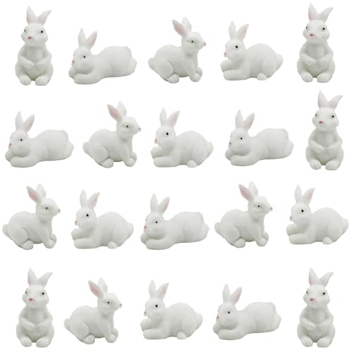 Pinenjoy 20Pcs Realistic Miniature Rabbit Figurines Cute Mini Resin Easter Bunny Figures Cake Toppers for DIY Fairy Garden Dollhouse Birthday Gift...