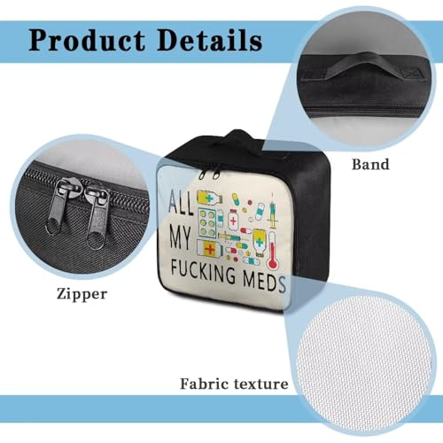 Image of Gomyblomy Travel First Aid Kit Bag Empty for Home All My Fucking Meds Print Medical Bag Portable Emergency Kit Large Capacity Storage Pouch for First Aid Supplies for Doctors Nurse